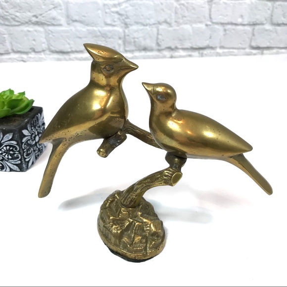 Other - Vintage Brass Cardinal Lovebirds on a Limb